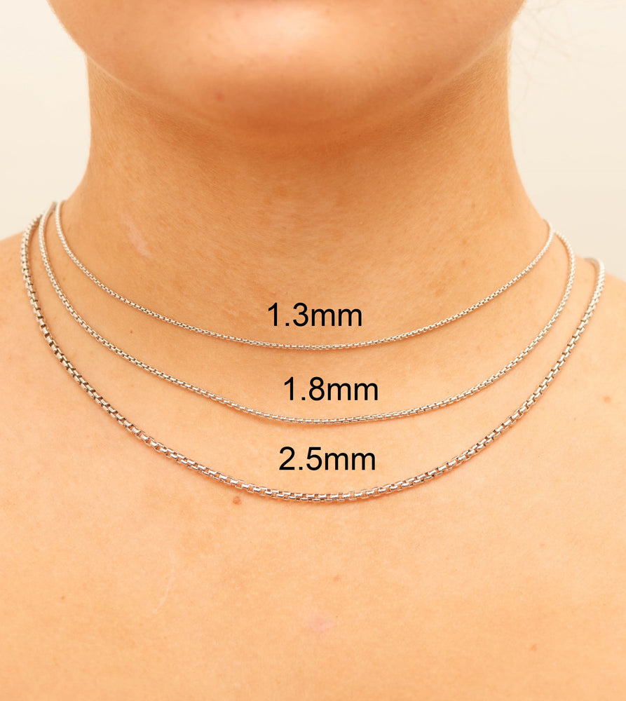 14k White Gold Round Box Chain Necklace - 14K  - Olive & Chain Fine Jewelry