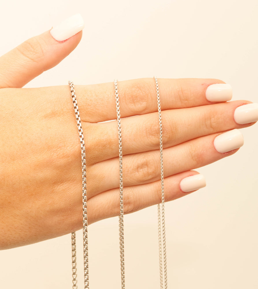 14k White Gold Round Box Chain Necklace - 14K  - Olive & Chain Fine Jewelry