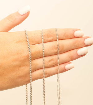 14k White Gold Round Box Chain Necklace - 14K  - Olive & Chain Fine Jewelry