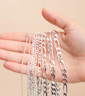 Silver Figaro Chain Necklace - 14K  - Olive & Chain Fine Jewelry
