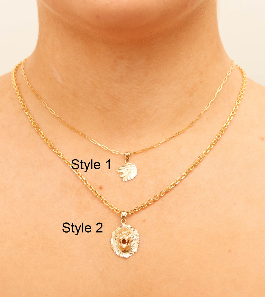 14k Gold Lion Head Charm Necklace - 14K  - Olive & Chain Fine Jewelry