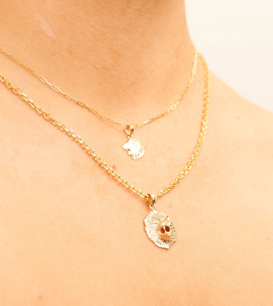 14k Gold Lion Head Charm Necklace - 14K  - Olive & Chain Fine Jewelry