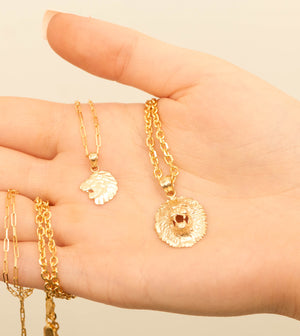14k Gold Lion Head Charm Necklace - 14K  - Olive & Chain Fine Jewelry