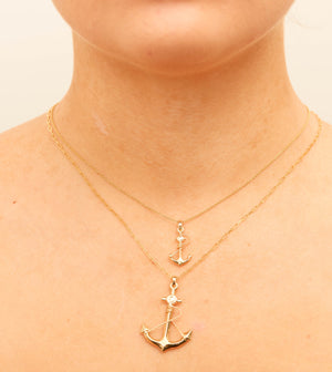 14k Gold Anchor Charm Pendant Necklace - 14K - OLIVE & CHAIN Fine Jewelry