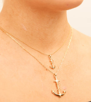 14k Gold Anchor Charm Pendant Necklace - 14K - OLIVE & CHAIN Fine Jewelry