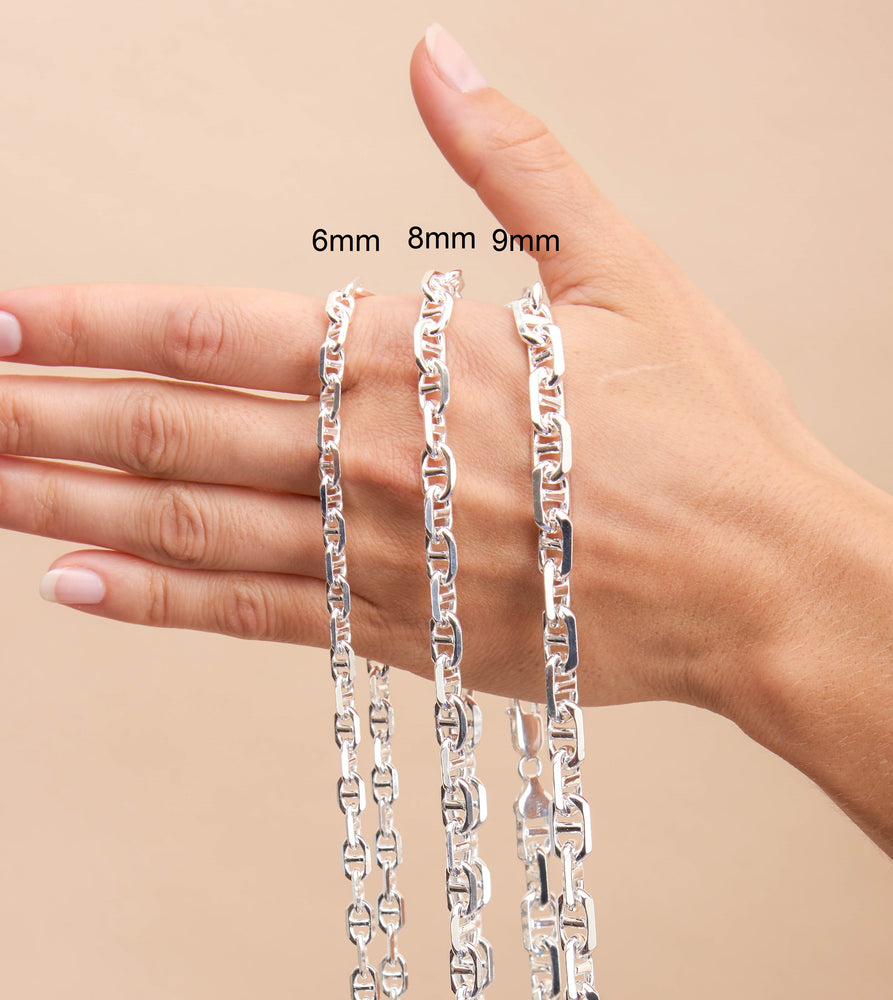 Silver Anchor Mariner Link Chain Necklace - 14K  - Olive & Chain Fine Jewelry