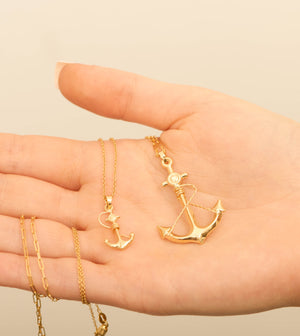 14k Gold Anchor Charm Pendant Necklace - 14K  - Olive & Chain Fine Jewelry