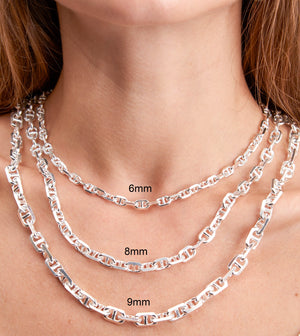 Silver Anchor Mariner Link Chain Necklace - 14K  - Olive & Chain Fine Jewelry