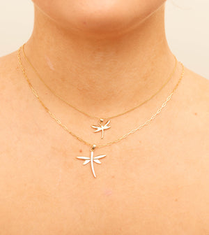14k Gold Dragonfly Charm Pendant Necklace - 14K  - Olive & Chain Fine Jewelry