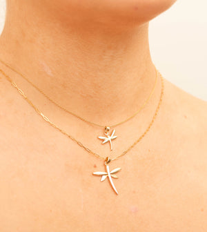14k Gold Dragonfly Charm Pendant Necklace - 14K  - Olive & Chain Fine Jewelry