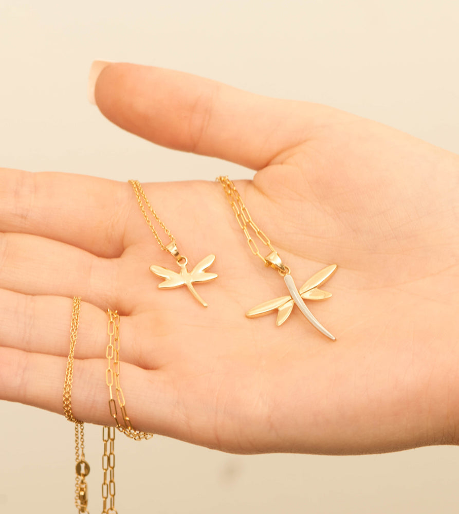 14k Gold Dragonfly Charm Pendant Necklace - 14K  - Olive & Chain Fine Jewelry