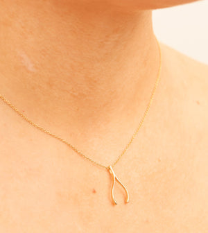 14k Gold Wishbone Charm Pendant Necklace - 14K - OLIVE & CHAIN Fine Jewelry