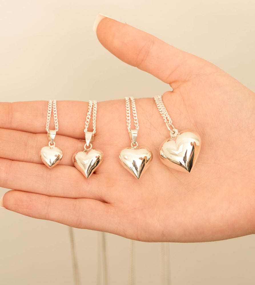 Silver Puffed Heart Charm Necklace - 14K  - Olive & Chain Fine Jewelry