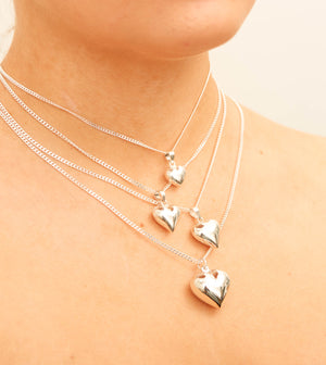 Silver Puffed Heart Charm Necklace - 14K  - Olive & Chain Fine Jewelry
