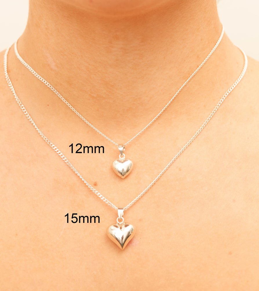 Silver Puffed Heart Charm Necklace - 14K  - Olive & Chain Fine Jewelry