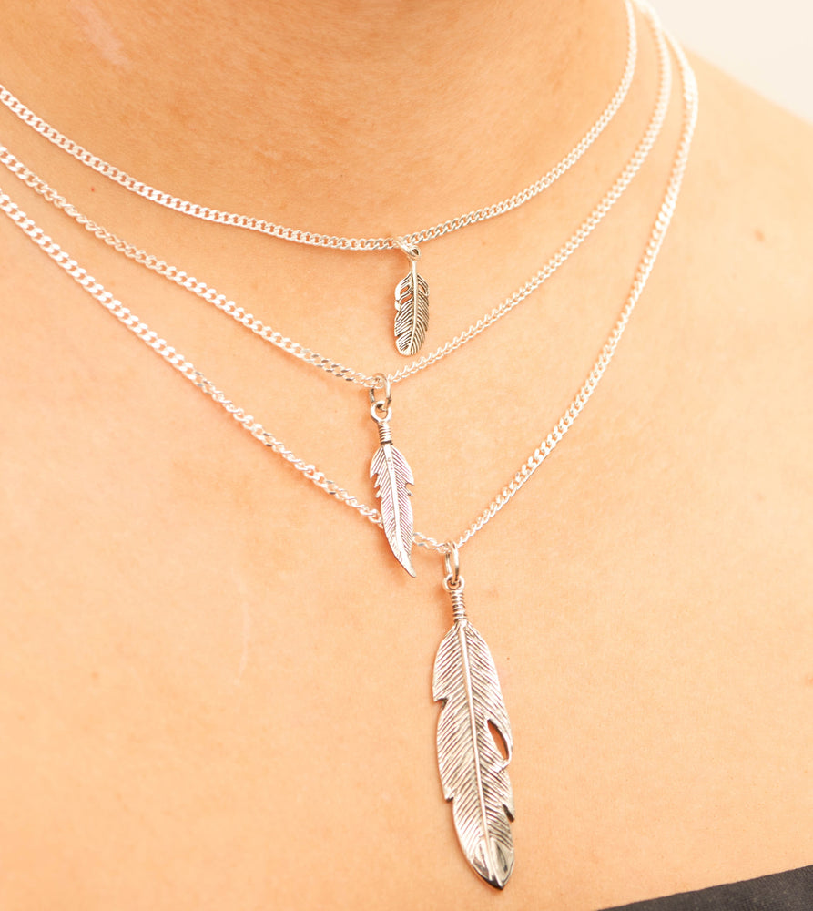 Silver Feather Charm Necklace - 14K  - Olive & Chain Fine Jewelry