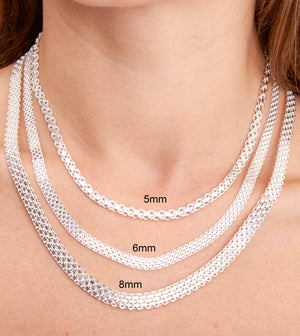 Silver Bismark Mesh Link Chain Necklace - 14K  - Olive & Chain Fine Jewelry