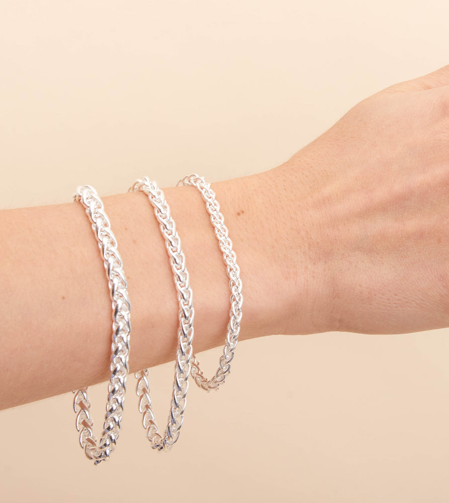 Silver Wheat Spiga Chain Bracelet - 14K  - Olive & Chain Fine Jewelry
