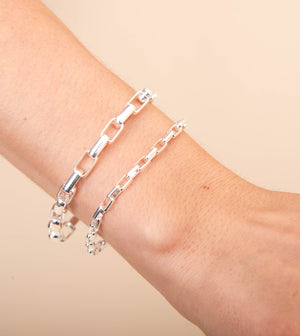 Silver Long Box Link Chain Bracelet - 14K  - Olive & Chain Fine Jewelry