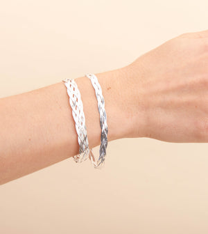Silver Braided Herringbone Chain Bracelet - 14K  - Olive & Chain Fine Jewelry