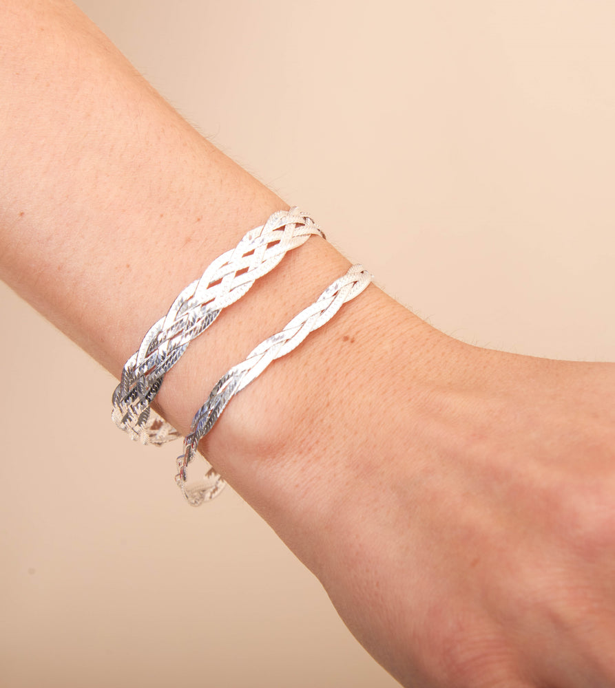 Silver Braided Herringbone Chain Bracelet - 14K  - Olive & Chain Fine Jewelry