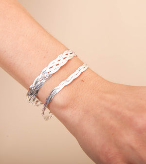 Silver Braided Herringbone Chain Bracelet - 14K  - Olive & Chain Fine Jewelry