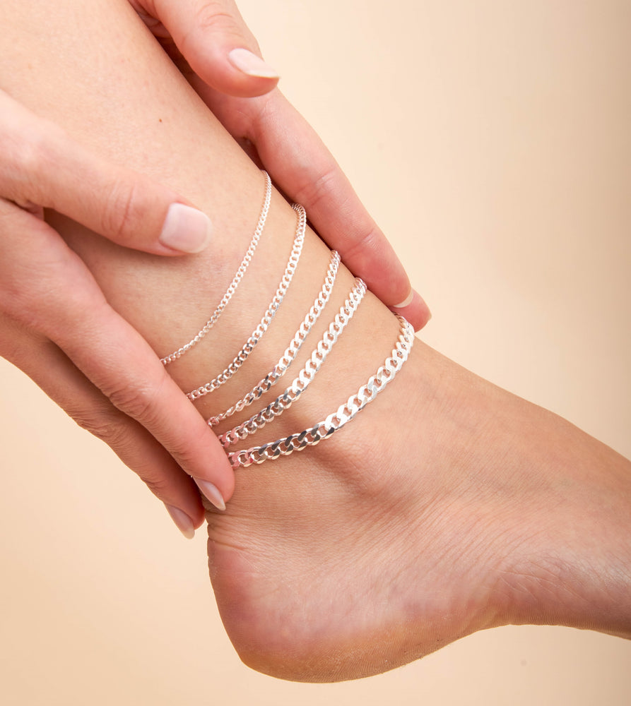 Silver Curb Link Chain Anklet - 14K  - Olive & Chain Fine Jewelry