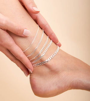 Silver Curb Link Chain Anklet - 14K  - Olive & Chain Fine Jewelry