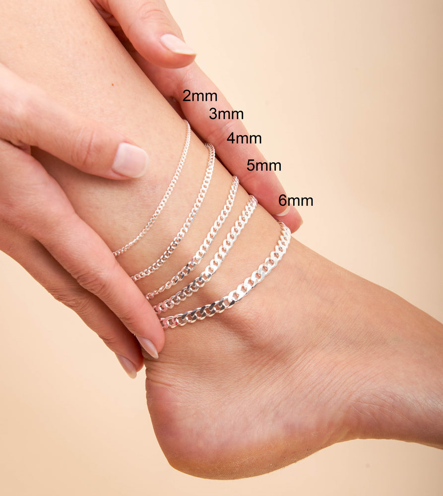 Silver Curb Link Chain Anklet - 14K  - Olive & Chain Fine Jewelry