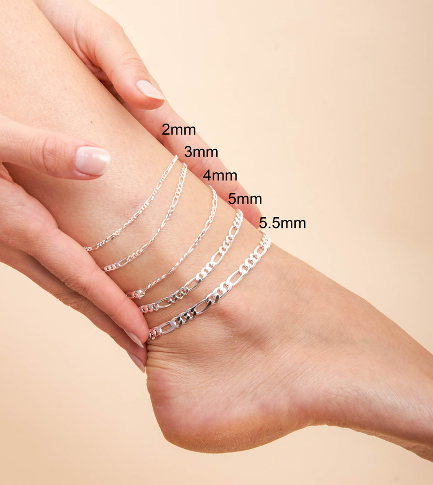 Silver Figaro Link Chain Anklet - 14K  - Olive & Chain Fine Jewelry