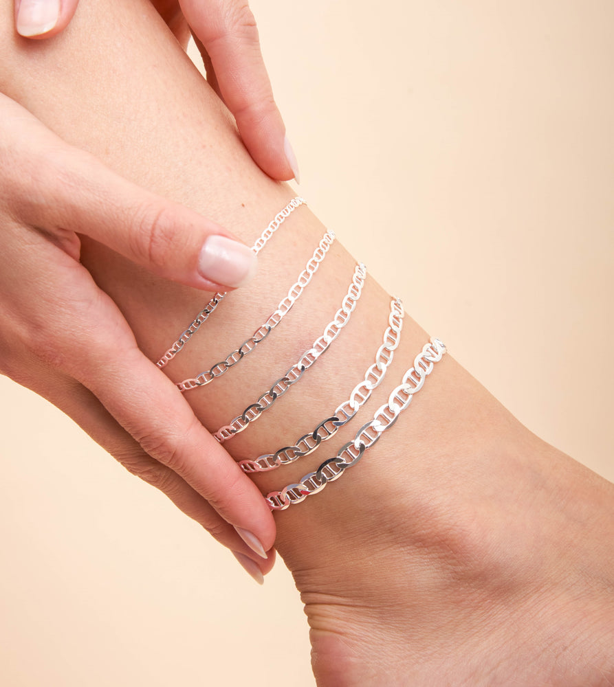 Silver Mariner Link Chain Anklet - 14K  - Olive & Chain Fine Jewelry