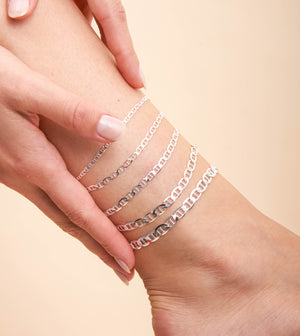 Silver Mariner Link Chain Anklet - 14K  - Olive & Chain Fine Jewelry