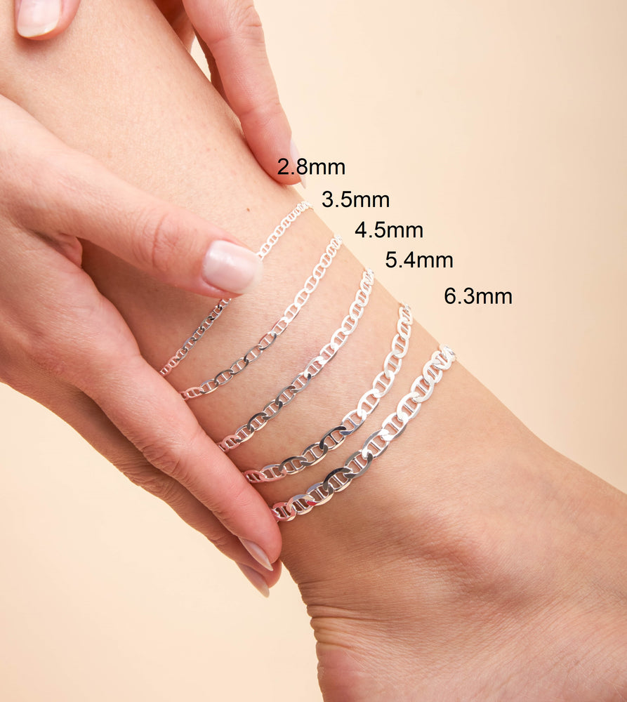 Silver Mariner Link Chain Anklet - 14K  - Olive & Chain Fine Jewelry