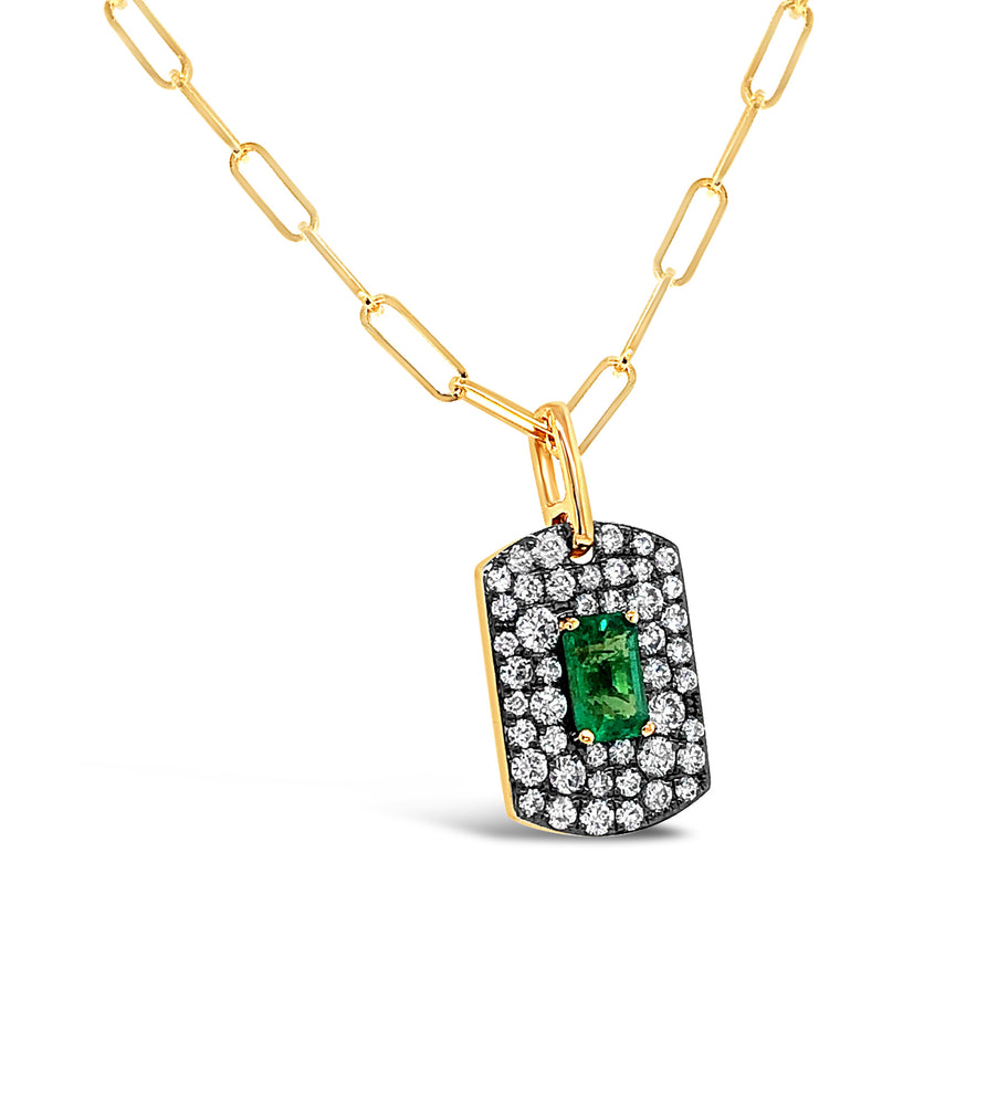 Emerald & Diamond Dog Tag Necklace - 14K  - Olive & Chain Fine Jewelry