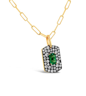 Emerald & Diamond Dog Tag Necklace - 14K  - Olive & Chain Fine Jewelry
