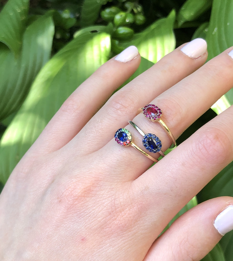 Ruby Oval Halo Ring - 14K  - Olive & Chain Fine Jewelry