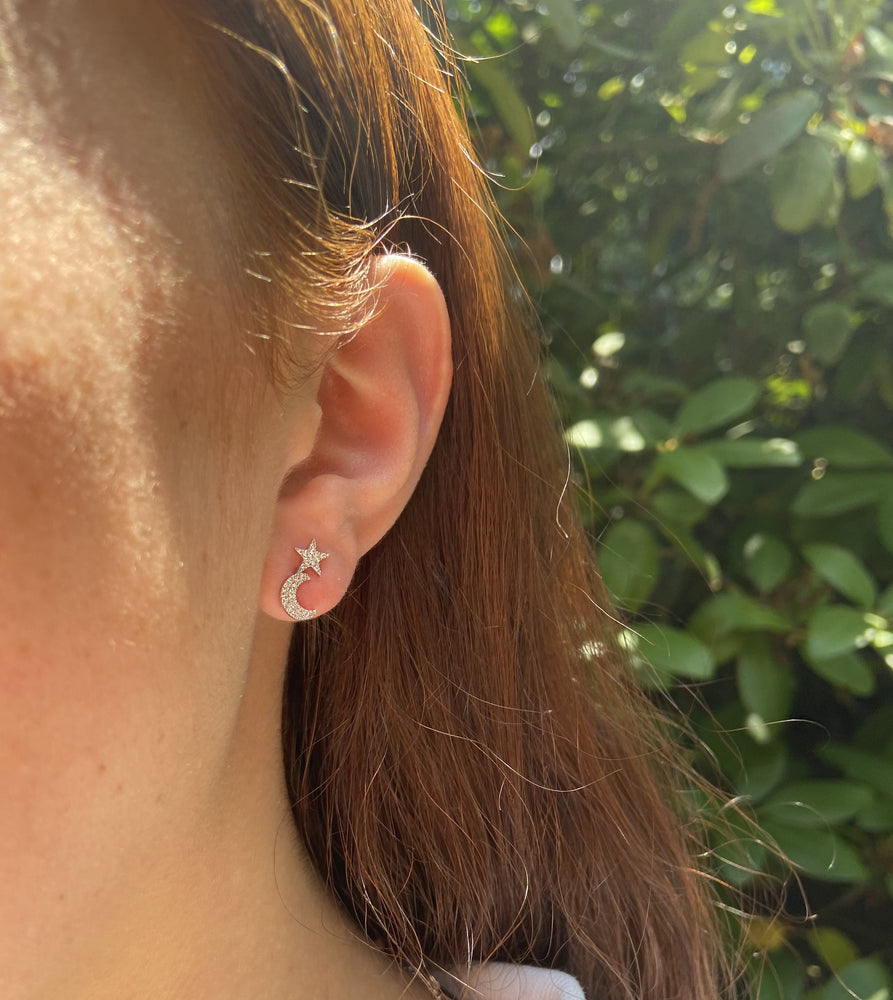 Diamond Star Moon Stud Earring - 14K  - Olive & Chain Fine Jewelry