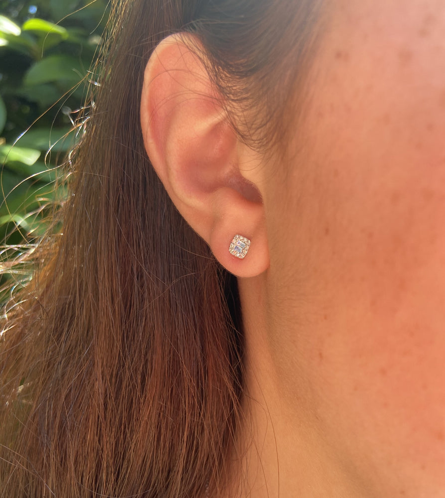 Diamond Baguette and Halo Square Stud Earring - 14K  - Olive & Chain Fine Jewelry