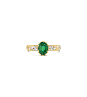 Emerald & Diamond Celestial Ring - 14K Yellow Gold / 5 - Olive & Chain Fine Jewelry