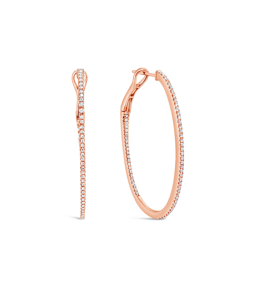 Diamond Oval Hoop Earring - 14K Rose Gold / 28mm - Olive & Chain Fine Jewelry